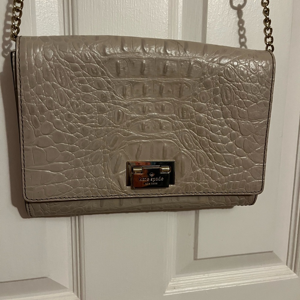 Kate Spade Taupe Croc-Embossed Clutch new with tags in purse